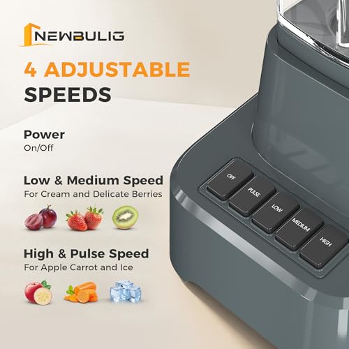 NEWBULIG 6.8 Cup Professional Blender for Smoothies, Full-Size Kitchen Blender with 850 Peak Watts & 54oz Large Glass Pitcher, 4 Speeds with Pulse for Ice Crushing Frozen Fruits, Dishwasher Safe