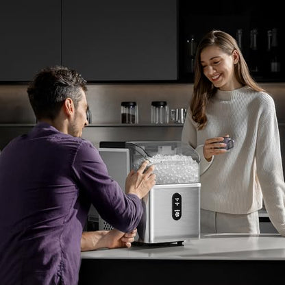 Kismile Nugget Ice Maker Countertop, 33 Lbs/Day,Self-Cleaning,Steel