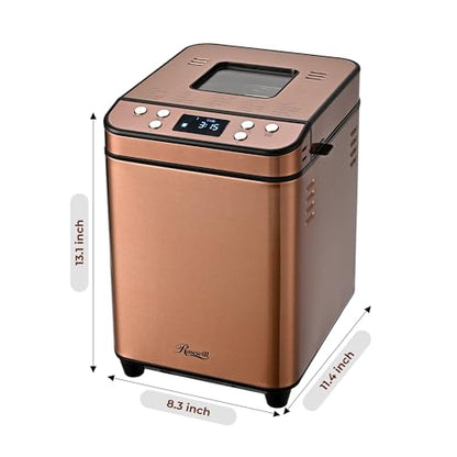 Rosewill 25-in-1 Automatic Bread Maker Machine with 3 Loaf Size up to 2 Lb, 700W High Power Dual Heater with BPA-Free Nonstick Coating Pan, Max 15 Hours Delay Timer, Low Noise, Cinnamon