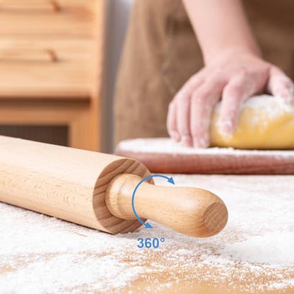 AISOSO Rolling Pins for Baking, 15.75 Inches Wooden Rolling Pin with Handles, Classic Nonstick Dough Roller for Fondant Pizza Pie Crust Cookie Pastry, Kitchen Baking Essentials, Light Yellow