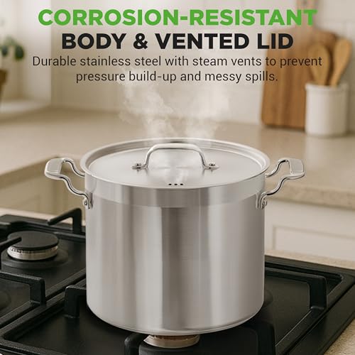 NutriChef 16-Quart Stainless Steel Stockpot - 18/8 Food Grade Heavy Duty Large Stock Pot for Stew, Simmering, Soup, Includes Lid, Dishwasher Safe, Works w/Induction, Ceramic & Halogen Cooktops
