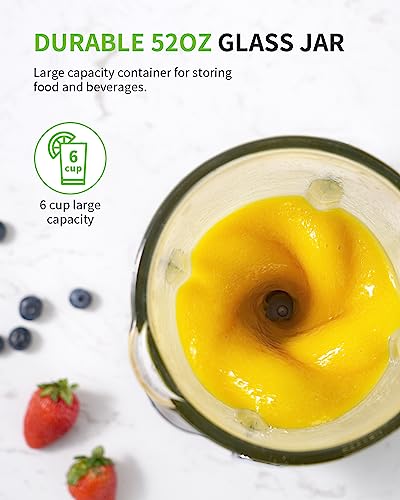 GDOR 1200W Blender for Smoothies and Shakes, 52 Oz Glass Jar & 22 Oz To-Go Cup Combo, Countertop Blender with 6-leaf Blade, 3 Adjustable Speed for Juices, Frozen Fruit Drinks, Sauces, Self-Cleaning