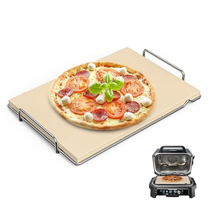 Outspark Pizza Stone with Grill Rack for Ninja Woodfire Outdoor Smoker XL OG800 OG900 Series Grill Accessories, Rectangle Pizza Baking Stone Set for Oven and Grill Baking