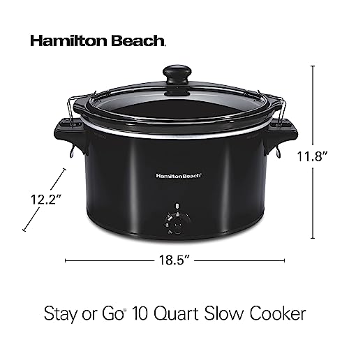 Hamilton Beach Slow Cooker, Extra Large 10 Quart, Stay or Go Portable With Lid Lock, Dishwasher Safe Crock, Black (33195)