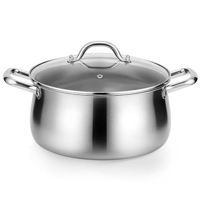 Tifanso Tri-Ply 8 Quart Stainless Steel Stock Pot - Heavy Duty Large Induction Cooking Pot with Lid for Pasta, Soup, Spaghetti, Nonstick Deep Stockpot, Kitchen Cookware for Simmer, Canning, Boiling