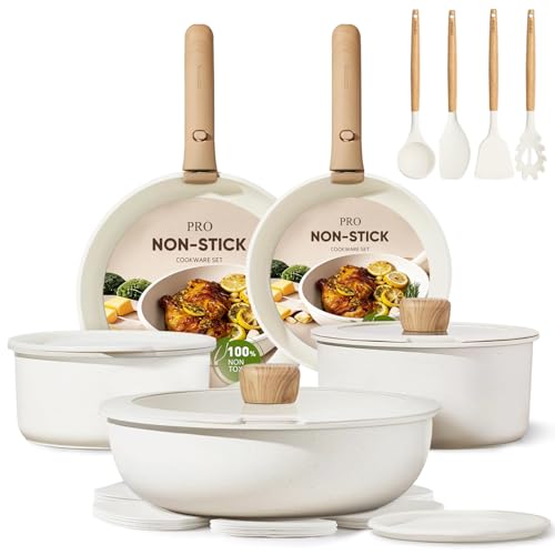 CAROTE 19pcs Pots and Pans Non Stick, Cookware Sets Detachable Handle, Induction Kitchen Pots and Pans,NonStick Cooking Set, Oven/Dishwasher/Fridge Safe, Space Saving