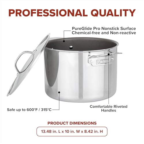 Viking PureGlide Pro 3-Ply Nonstick Stock Pot, Made without PFAS, 8-Quart Induction Soup and Pasta Cooking Pot with Lid, Metal Utensil Safe Titanium Nonstick Surface, Oven Safe to 600F