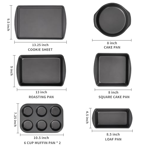 LISI 7 Piece Baking Pans Set Non Stick, Heavy-Duty Carbon Steel Oven Pan Set Include Muffin Pan, Loaf Pan, Cake Pan & Roasting Pan, PFA Free Non Toxic Make a Great Gift for Family