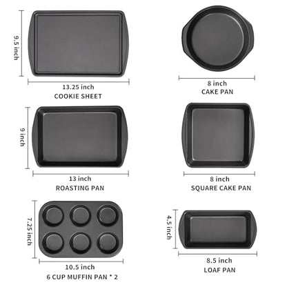 LISI 7 Piece Baking Pans Set Non Stick, Heavy-Duty Carbon Steel Oven Pan Set Include Muffin Pan, Loaf Pan, Cake Pan & Roasting Pan, PFA Free Non Toxic Make a Great Gift for Family