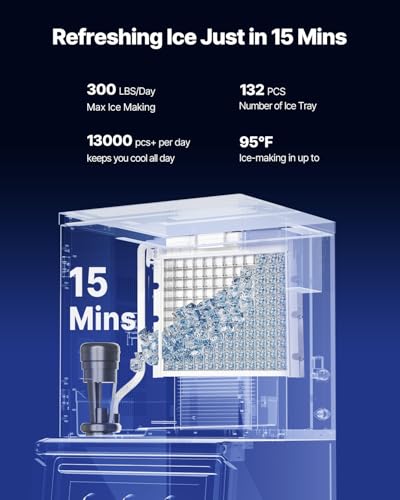 VEVOR Commercial Ice Maker Machine, 300LBS/24H Ice-Making Machine, Ice Maker with 300LBS Stainless Steel Storage Bin, Auto Self-Cleaning, and Touchscreen, for Bar Cafe Restaurant Business