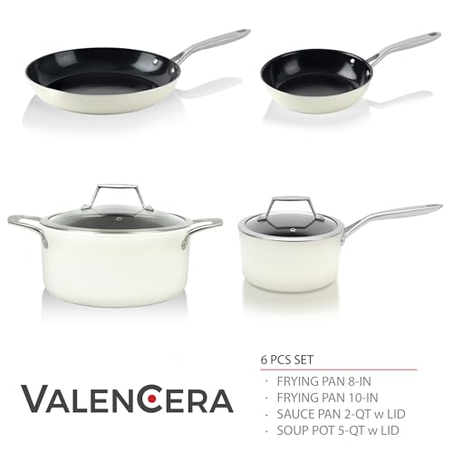 TeChef ValenCera Collection | Ceramic Nonstick Cookware Set, Free of PFAS, PTFE, PFOA, Made in Korea (6-Piece Set)