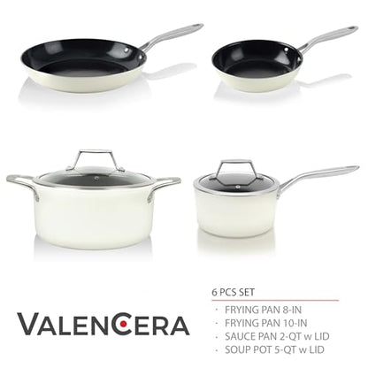 TeChef ValenCera Collection | Ceramic Nonstick Cookware Set, Free of PFAS, PTFE, PFOA, Made in Korea (6-Piece Set)