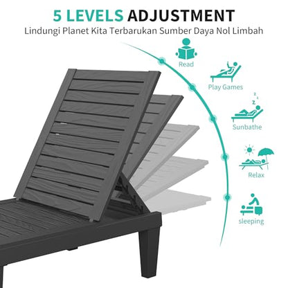 NBYSGO Outdoor Chaise Lounge Chairs Set of 2, Texture Black