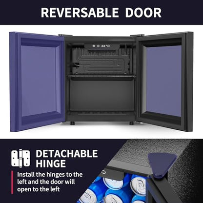Icyglee 48 Can Beverage Refrigerator Cooler, Mini Fridge Glass Door with Adjustable Shelves, Freestanding Beverage Fridge with Blue LED for Home/Office/Dorm/Bar, 1.3 Cu.ft