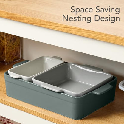 Best Choice Products 3-Piece Ceramic Bakeware Set, Stoneware Baking Dishes, Porcelain Casserole Bakeware Dishes, Serving Dishes - 9x12 Casserole, Loaf Pan, 8x8 Baking Dish - French Gray