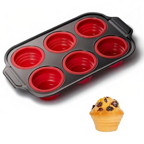 Silicone Muffin Pan, 6-Cup Nonstick Silicone Muffin Pans for Baking, Food-Grade Cupcake Pan for Oven, Microwave, Dishwasher Safe, BPA-Free Silicone Baking Mold for Muffins, Cupcakes, Egg Muffins