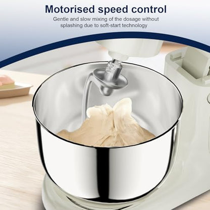 Camic Stand Mixer, 4.2QT+5.3QT Two bowls Electric Food Mixer, 10 Speeds with Digital setting 3-IN-1 Kitchen Mixer for Baking Cakes Cookie Bread Salad with Egg Whisk,Dough Hook,Flat Beater (White)