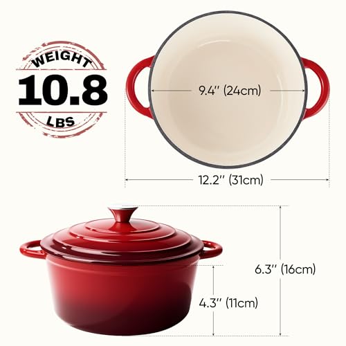 4.5 Quart Dutch Oven Pot with Lid, Non Stick Enameled Cast Iron Dutch Oven for Bread Baking,Heavy-Duty, Oven Safe Ceramic Cookware Up to 500°F for Baking, Braising, Stews, Roasting, Red