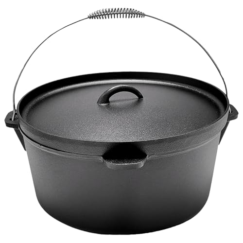 Cuisiland 20QT Cast Iron Dutch Oven with Lip Lid & Bail Handle – Extra Large Pre-Seasoned Campfire Pot for Outdoor Cooking, Baking, Roasting & Stews – Heavy-Duty Cookware for Camping & Backyard Use