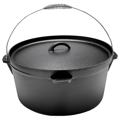 Cuisiland 20QT Cast Iron Dutch Oven with Lip Lid & Bail Handle – Extra Large Pre-Seasoned Campfire Pot for Outdoor Cooking, Baking, Roasting & Stews – Heavy-Duty Cookware for Camping & Backyard Use