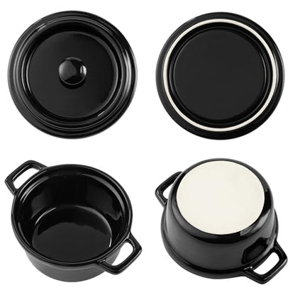 Navaris Small Casserole Dish with Lid - Oven Proof Dishes - Mini Cocotte Casseroles Easy Clean - Mini Dutch Oven Pot with Lid - Set of 4-8 oz (237 ml) - Black