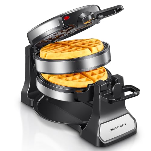 Winpper Double Belgian Waffle Maker, 1400W Rotating Flip Waffle Iron
