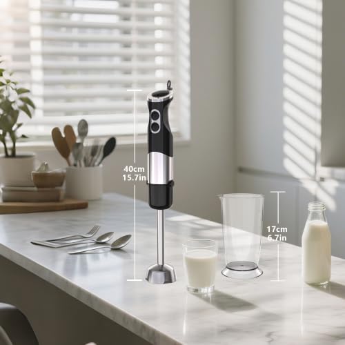 Immersion Blender Handheld, 5 in 1 Hand Mixer Electric Handheld for Kitchen, Corded Stick Hand Emulsion Blender with Chopper Beaker Whisk and Milk Frother for Baby Food, Smoothie, Puree, Soup, Sauces
