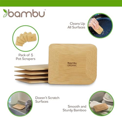 Bambu, Bamboo Pot Scrapers, Eco-friendly, Certified Organic, Cleans Kitchen Pans, Dishes, Bowls, Plates, Removes Food Effectively 2.75”, Set of 5