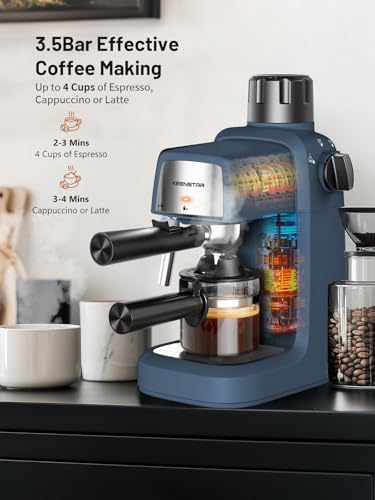 KEENSTAR 3.5Bar Espresso Machine with Milk Frother, 800W Compact Espresso and Cappuccino Maker, Preheating Function, 4-Cup Espresso Maker for Latte or Cappuccino, Gift for Coffee Lovers Upgrade