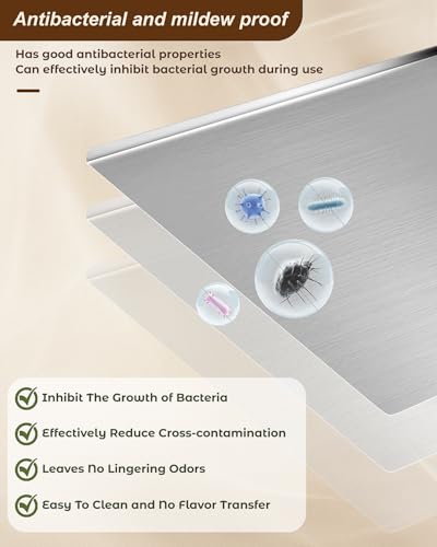GVUHR 304 Stainless Steel Cutting Board for Kitchen- Large L-Shaped Bread Board,Double-Sided Chopping Board for Baking,Non Adhesive Bread Cutting Board (Medium)