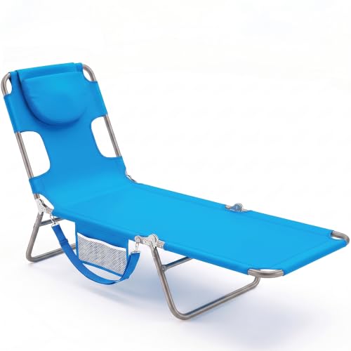 DUMOS Lounge Chair Outdoor, Beach Tanning Chair with Face Hole, Blue