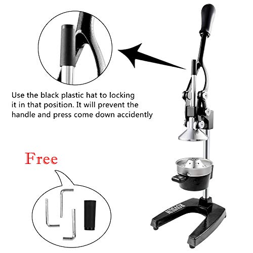 ROVSUN Professional Citrus Juicer Lemon Squeezer, Cast Iron Juicer, Commercial Manual Fruit Press Juicer for Lemon Pomegranate Orange Juice, Heavy Duty Hand Press and Lime Squeezer Stand (Black)