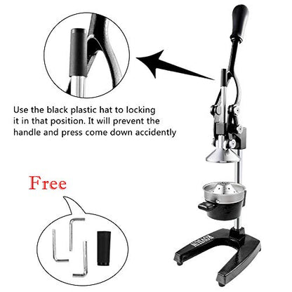 ROVSUN Professional Citrus Juicer Lemon Squeezer, Cast Iron Juicer, Commercial Manual Fruit Press Juicer for Lemon Pomegranate Orange Juice, Heavy Duty Hand Press and Lime Squeezer Stand (Black)