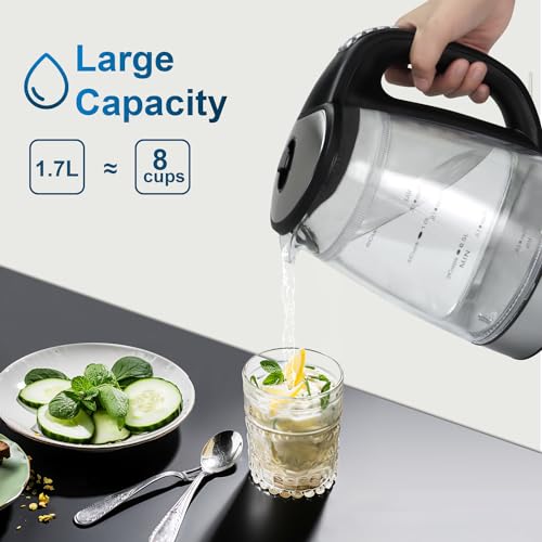 1500W Electric Kettle with Temperature Control - 6-Temp Presets for Tea/Coffee, Double Wall Cool-Touch, 4H Keep Warm, 1.7L Borosilicate Glass & BPA-Free, Fast Boil for Home/Office