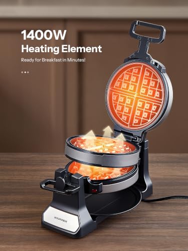 Winpper Double Belgian Waffle Maker, 1400W Rotating Flip Waffle Iron
