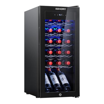 EUHOMY 18 bottle Wine Cooler Refrigerator, Wine Fridge with Lock, Black