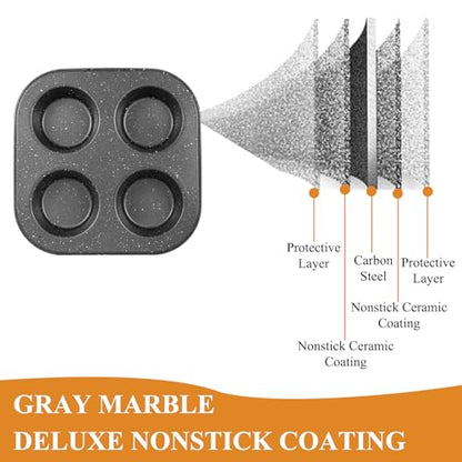 Walooza 4 Cup Muffin Pan 2 Pack, Nonstick Mini Muffin Tin for Air Fryer, 1.18In Deep Cupcake Baking Pan for Frittatas, Tarts, Brownies