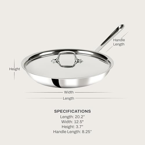 All-Clad D3® Stainless Steel 12 inch Frying Pan With Lid- Made in the USA- The Original Bonded Professional Cookware- Oven Safe & Induction Compatible