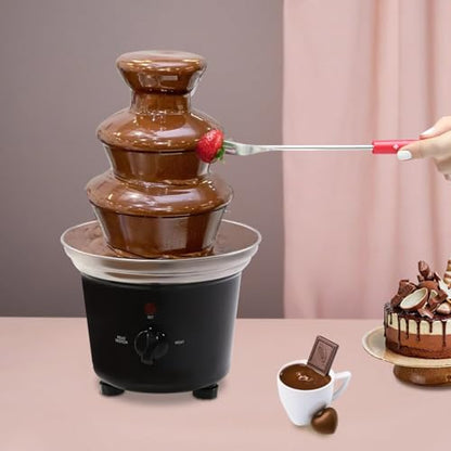 120V 40W 3-Tier Chocolate Fountain, Black Stainless Steel, 1lb Capacity, with Food Tray and 6 Forks for Parties and Gatherings