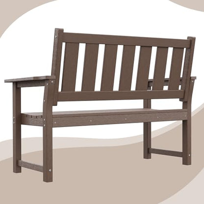 ACUEL HDPE Outdoor Bench – 50'' Weatherproof Durable Garden Bench, 2-Person Park Bench, Multi-Purpose Design Ideal for Porch, Patio, Church, and School (Brown)
