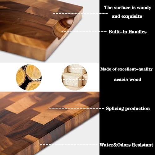 3 Packs Acacia Wood Cutting Board Set，Durable Chopping Board with Built-in Ergonomic Handles & Deep Juice Grooves，Block for Kitchen Prep & Charcuterie Serving