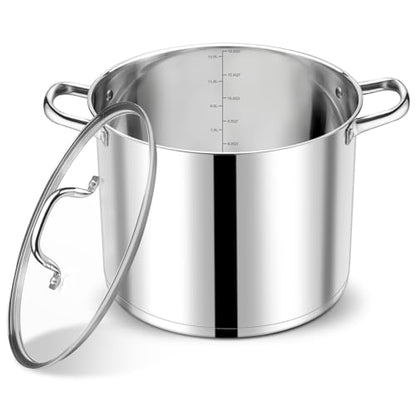 P&P CHEF 14 QT Stock Pot with Lid, Stainless Steel Large Cooking Pot, Soup Canning Stockpot for Stewing Simmering, Tri-ply Bottom for All Stoves, Heavy-Duty &Dishwasher Safe & Food-Grade