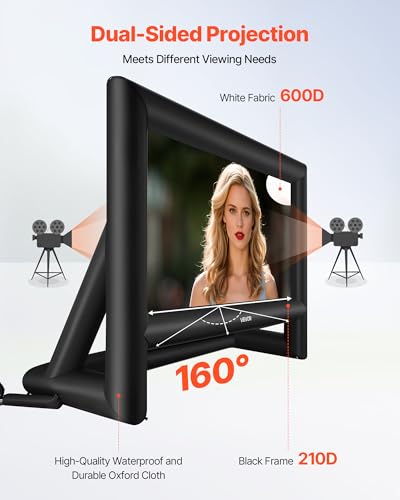 VEVOR 20FT Inflatable Movie Screen, Inflatable Projector Screen with Portable Storage Bag, 16:9 Easy Set Up Movie Projection for Outdoor Backyard, Home Theater, Theme Party