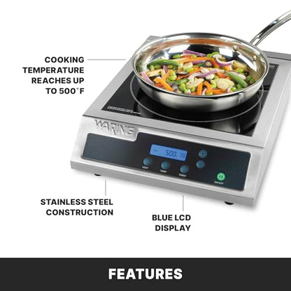 Waring Commercial Induction Burner, 11 x 11 Schott Ceramic Glass, for Professional Countertop Cooking and Catering, WIH400X
