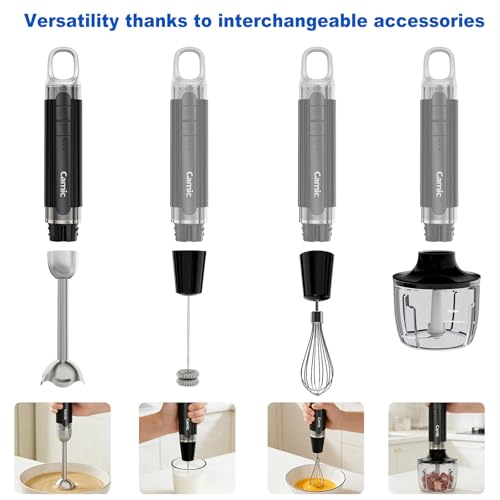 Cordless Immersion Hand Blender with Charging, 4 in 1 Hand Blenders Set,6-Speed Turbo, Wall-Mountable Design, Includes Chopper, Whisk & Frother for Soup, Baby Food & Smoothies (Black)