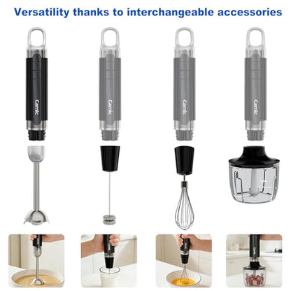 Cordless Immersion Hand Blender with Charging, 4 in 1 Hand Blenders Set,6-Speed Turbo, Wall-Mountable Design, Includes Chopper, Whisk & Frother for Soup, Baby Food & Smoothies (Black)