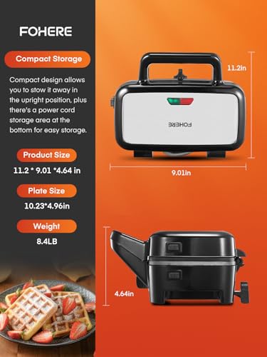 FOHERE Waffle Maker 3 in 1 with Removable Non-Stick Plates, 1200W