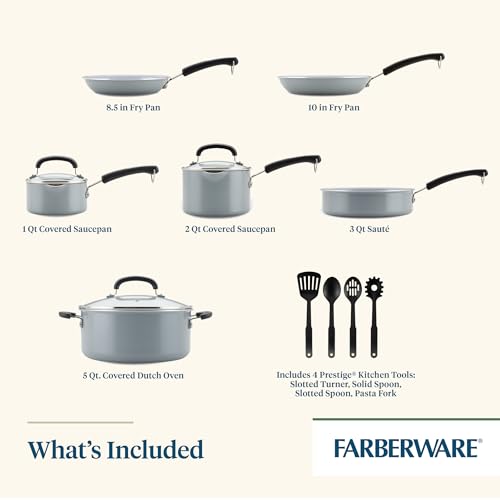 Farberware EcoAdvantage Ceramic Nonstick Cookware/Pots and Pans Set, 13 Piece - Gray
