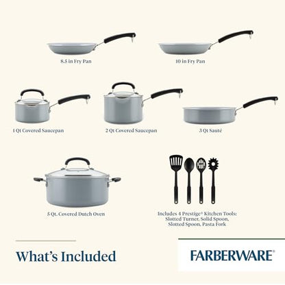 Farberware EcoAdvantage Ceramic Nonstick Cookware/Pots and Pans Set, 13 Piece - Gray