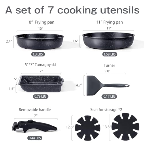 GiPP Ceramic Pots and Pans Set Non Stick, Nonstick Detachable Handle Cookware Sets, Non Toxic Induction Kitchen Pot and Pan with Removable Handle, Healthy RV Cookware, Dishwasher ＆Oven Safe, 7 Piece